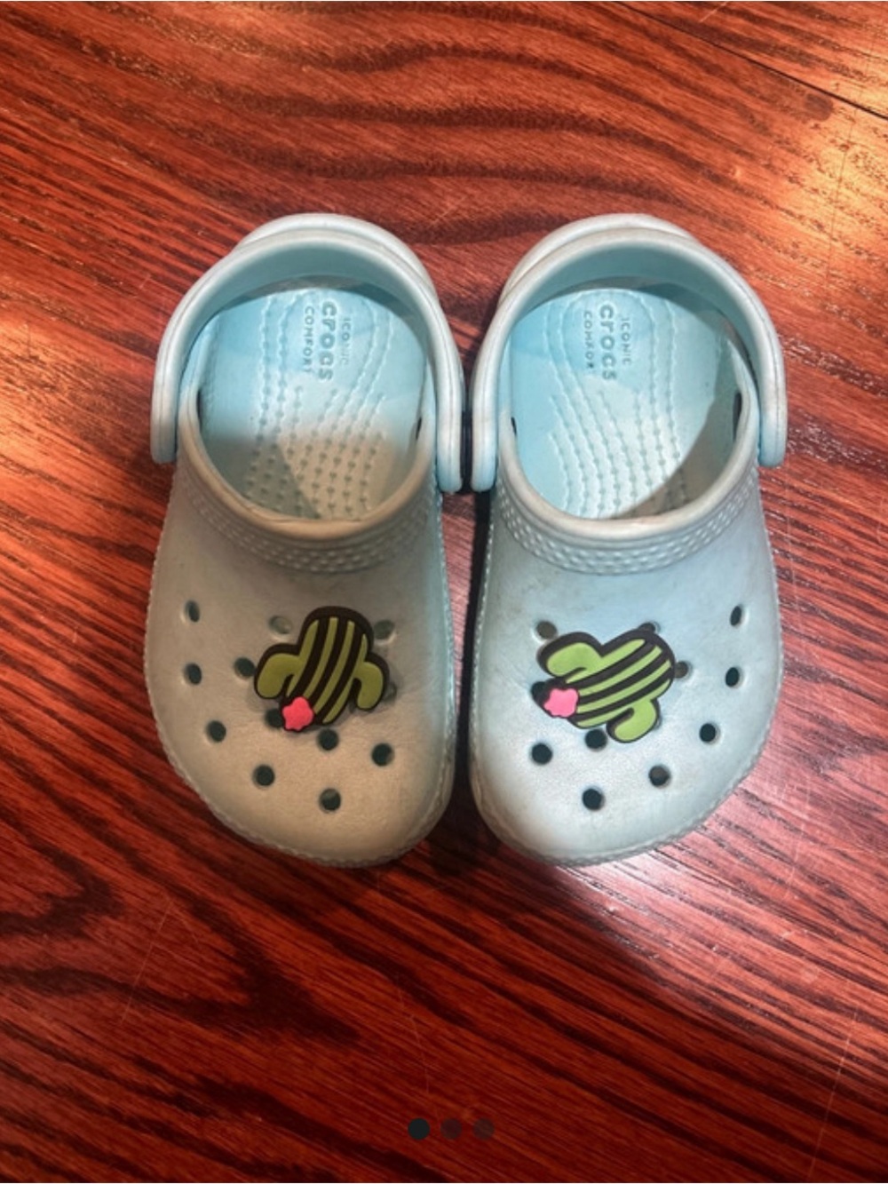 CROCS Light Blue Kids Clogs with Green Heart Charms